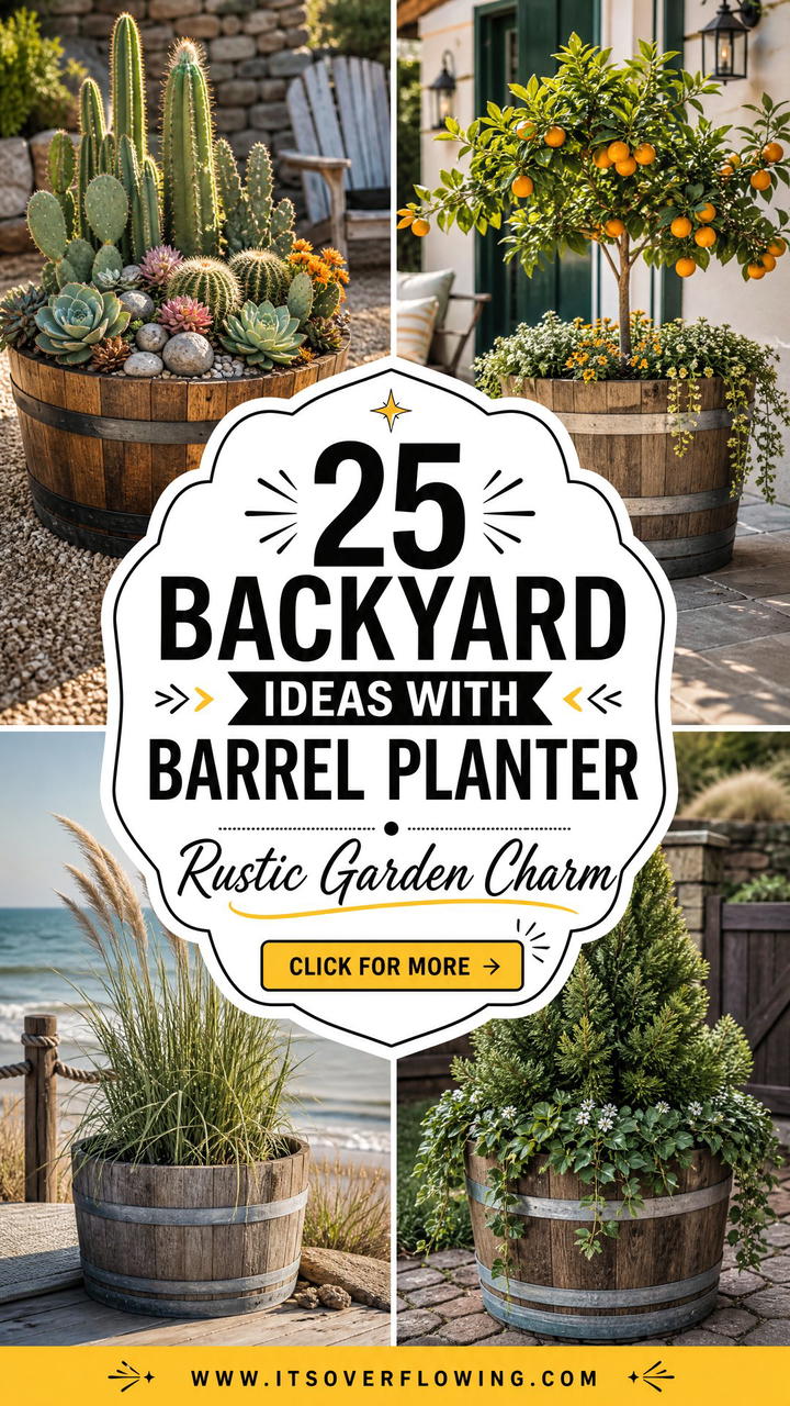 25 Backyard Ideas With Barrel Planter for Rustic Garden Charm - 25 Backyard Ideas With Barrel Planter for Rustic Garden Charm