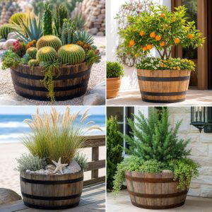 25 Backyard Ideas With Barrel Planter for Rustic Garden Charm