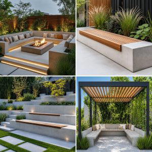 25 Backyard Ideas With Concrete Bench for Modern Comfort