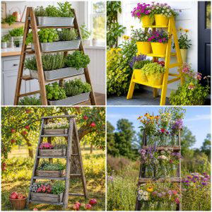 25 Backyard Ideas With Old Ladder Planter for Rustic Charm