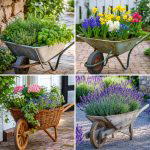 25 Backyard Ideas With Wheelbarrow Planter For Rustic Style