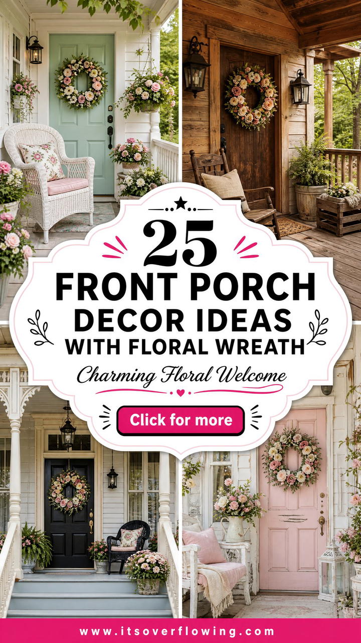 25 Front Porch Decor Ideas With Floral Wreath - 25 Front Porch Decor Ideas With Floral Wreath