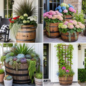 25 Front Porch Ideas With Barrel Planters For Curb Appeal