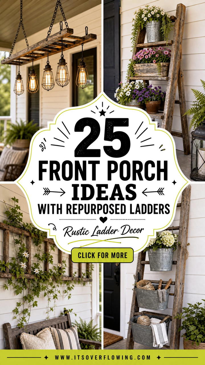25 Front Porch Ideas With Repurposed Ladders for Rustic Decor - 25 Front Porch Ideas With Repurposed Ladders for Rustic Decor