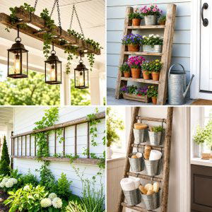 25 Front Porch Ideas With Repurposed Ladders for Rustic Decor
