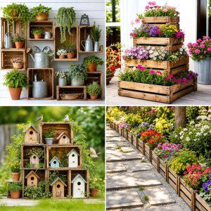 25 Garden Decor Ideas With Crates For Rustic Outdoor Style