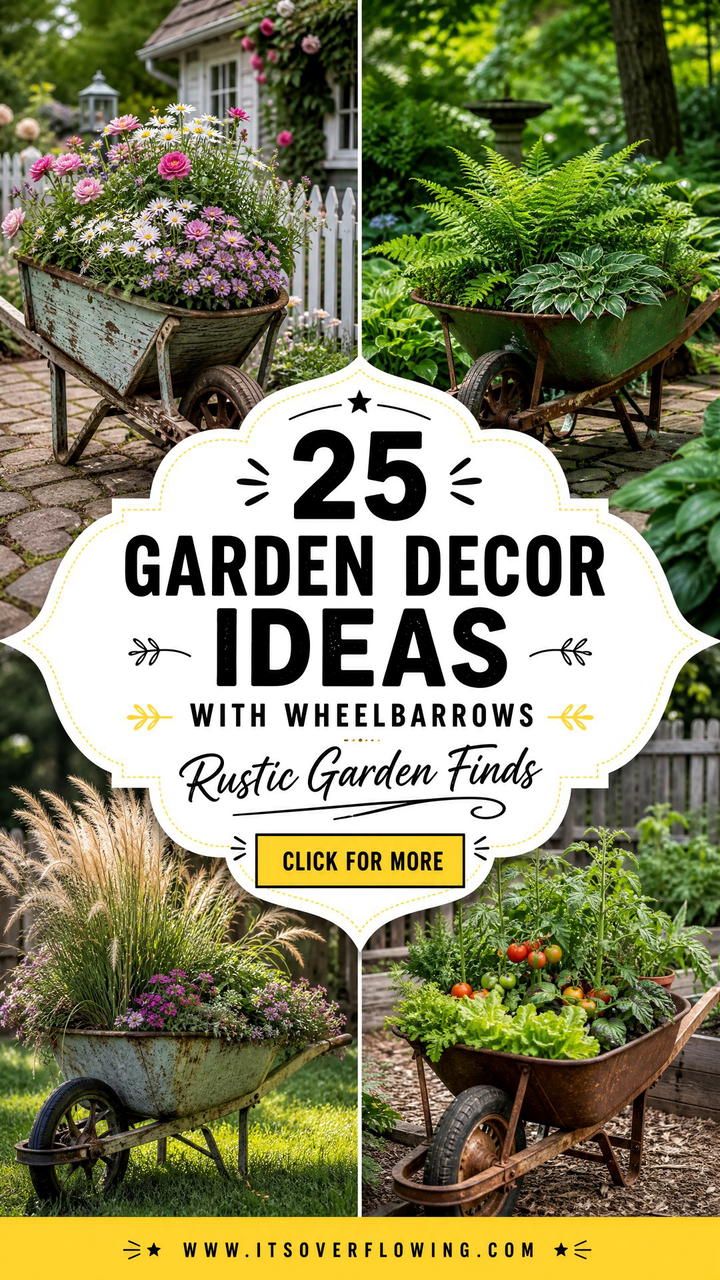 25 Garden Decor Ideas With Wheelbarrows for Rustic Charm - 25 Garden Decor Ideas With Wheelbarrows for Rustic Charm