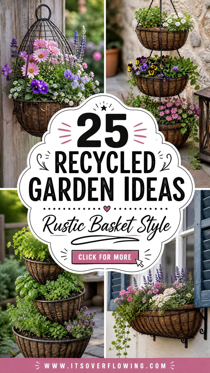 25 Recycled Garden Ideas With Baskets for Rustic Style - 25 Recycled Garden Ideas With Baskets for Rustic Style