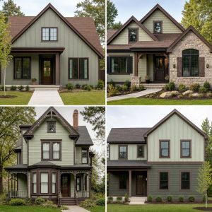 25 Sage Green House With Brown Trim Ideas for Curb Appeal
