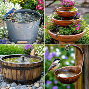 25 Upcycled Garden Ideas With Bird Baths for Backyard Beauty