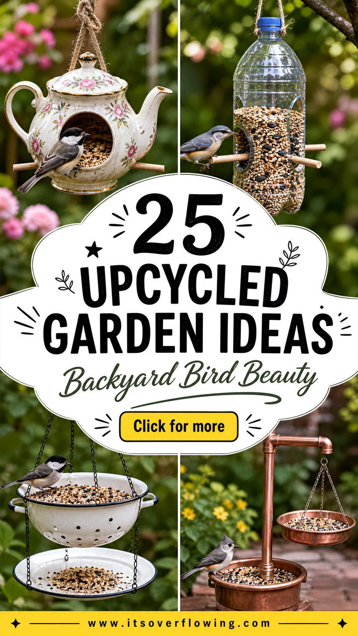 25 Upcycled Garden Ideas With Bird Feeders for Backyard Birds - 25 Upcycled Garden Ideas With Bird Feeders for Backyard Birds