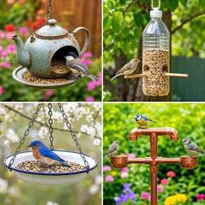 25 Upcycled Garden Ideas With Bird Feeders for Backyard Birds