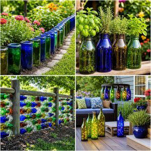 25 Upcycled Garden Ideas With Glass Bottles for Yard Decor