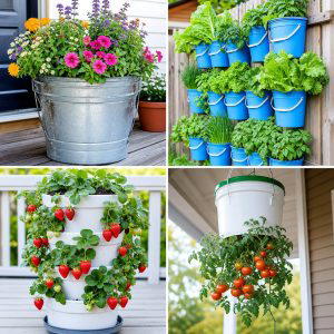 25 Upcycled Garden Ideas With Old Buckets for Farmhouse Charm