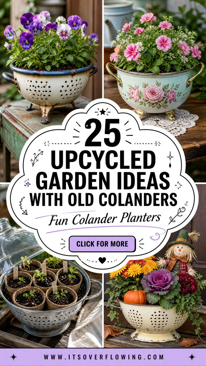 25 Upcycled Garden Ideas With Old Colanders for Fun Planters - 25 Upcycled Garden Ideas With Old Colanders for Fun Planters