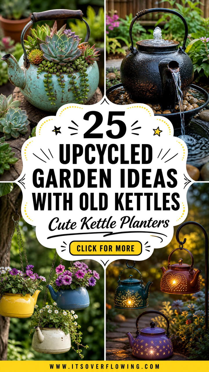 25 Upcycled Garden Ideas With Old Kettles for Cute Planters - 25 Upcycled Garden Ideas With Old Kettles for Cute Planters