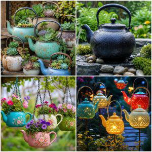 25 Upcycled Garden Ideas With Old Kettles for Cute Planters