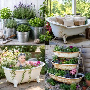 25 Upcycled Garden Ideas With Old Tubs for Vintage Charm