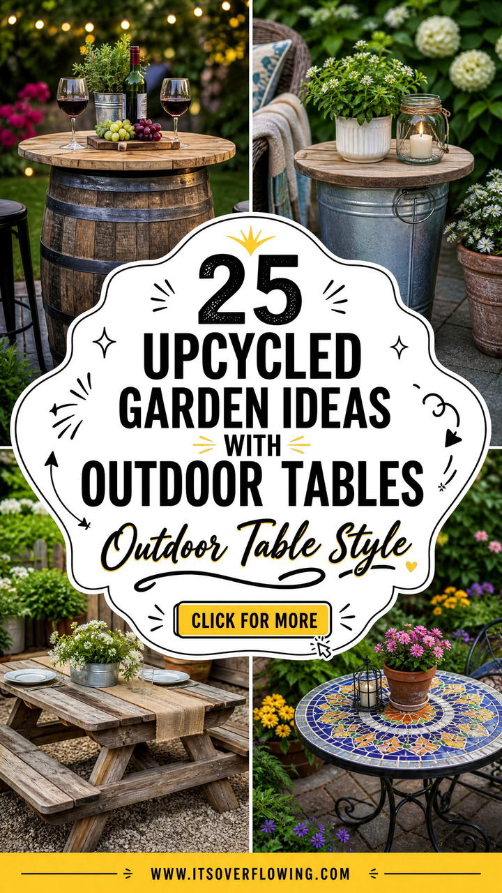 25 Upcycled Garden Ideas With Outdoor Tables Youll Love - 25 Upcycled Garden Ideas With Outdoor Tables You’ll Love