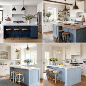 25 White Kitchen Cabinets With Blue Island Ideas