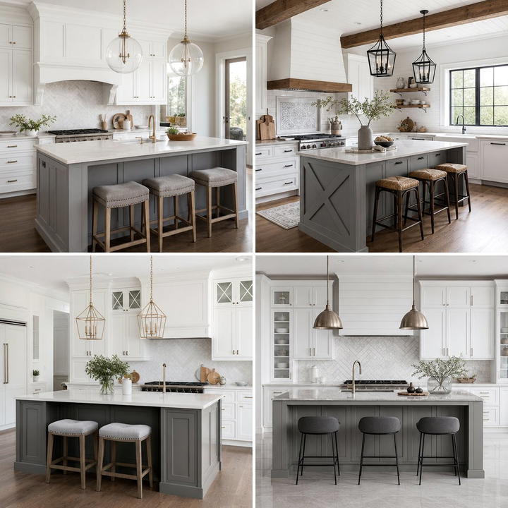 25 White Kitchen Cabinets with Grey Island Ideas