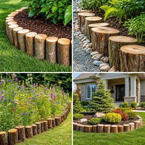 25 backyard ideas with log edging for Rustic Garden Charm