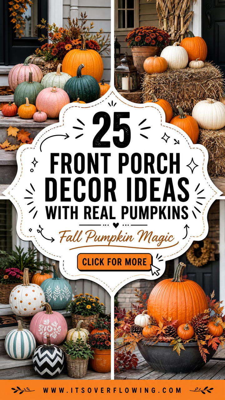 25 front porch decor ideas with real pumpkins For Fall - 25 front porch decor ideas with real pumpkins For Fall