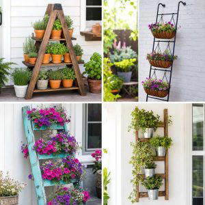 25 garden decor ideas with floral ladders for vertical charm