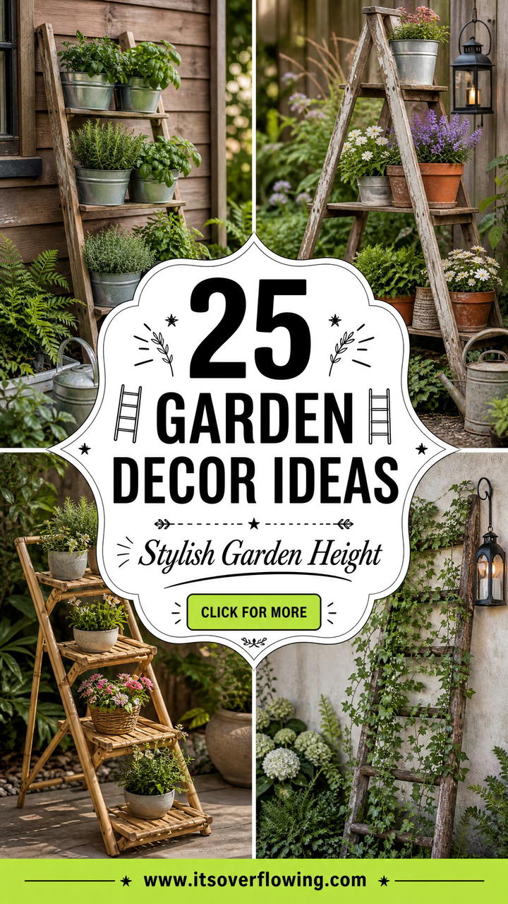 25 garden decor ideas with ladder plant stands for height - 25 garden decor ideas with ladder plant stands for height