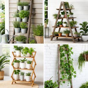 25 garden decor ideas with ladder plant stands for height