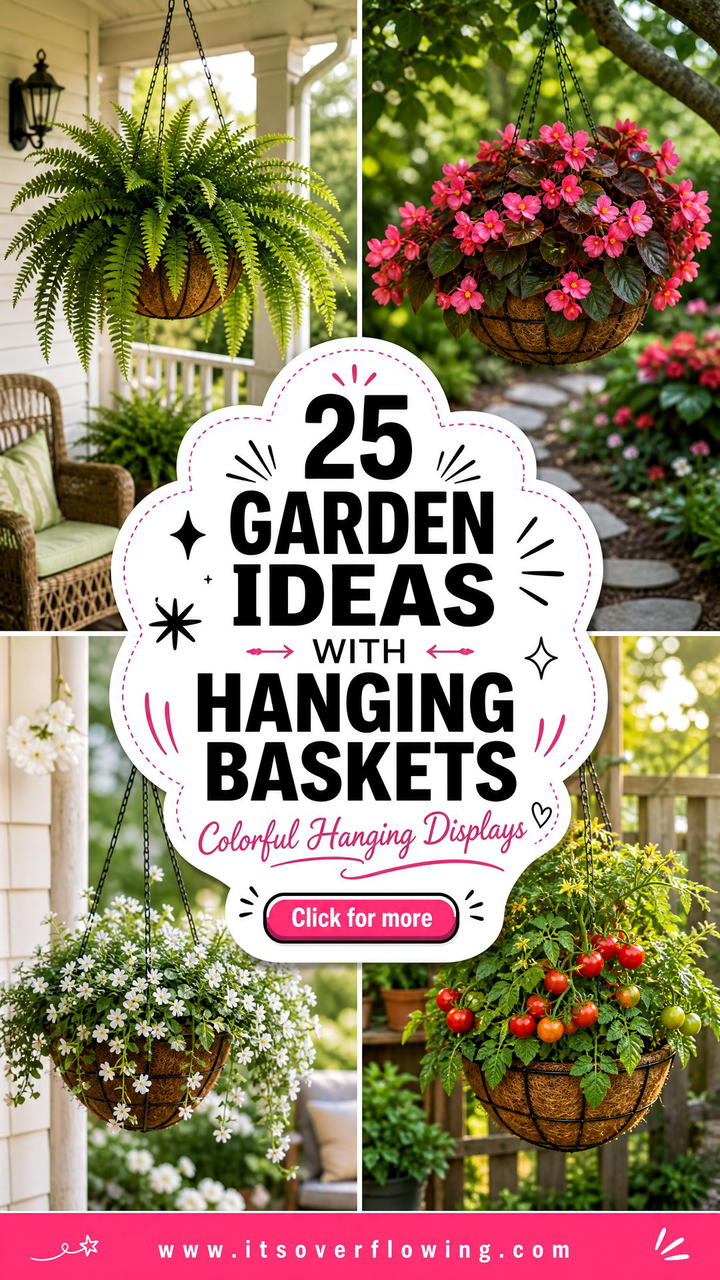 25 garden ideas with hanging baskets for Colorful Displays - 25 garden ideas with hanging baskets for Colorful Displays