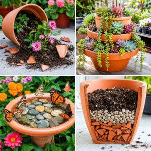25 recycled garden ideas with broken pots Creative DIYs