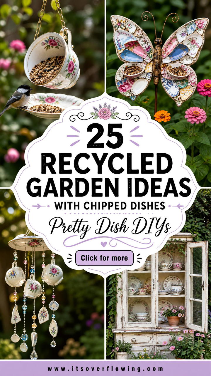 25 recycled garden ideas with chipped dishes Pretty DIYs - 25 recycled garden ideas with chipped dishes: Pretty DIYs