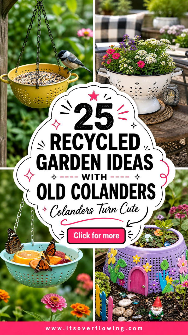 25 recycled garden ideas with old colanders Fun Planter DIYs - 25 recycled garden ideas with old colanders: Fun Planter DIYs