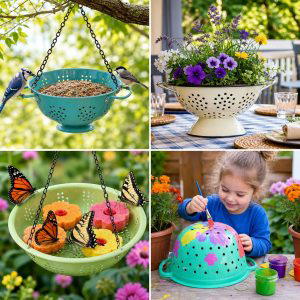 25 recycled garden ideas with old colanders Fun Planter DIYs