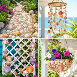 25 recycled garden ideas with seashells Coastal DIY Decor