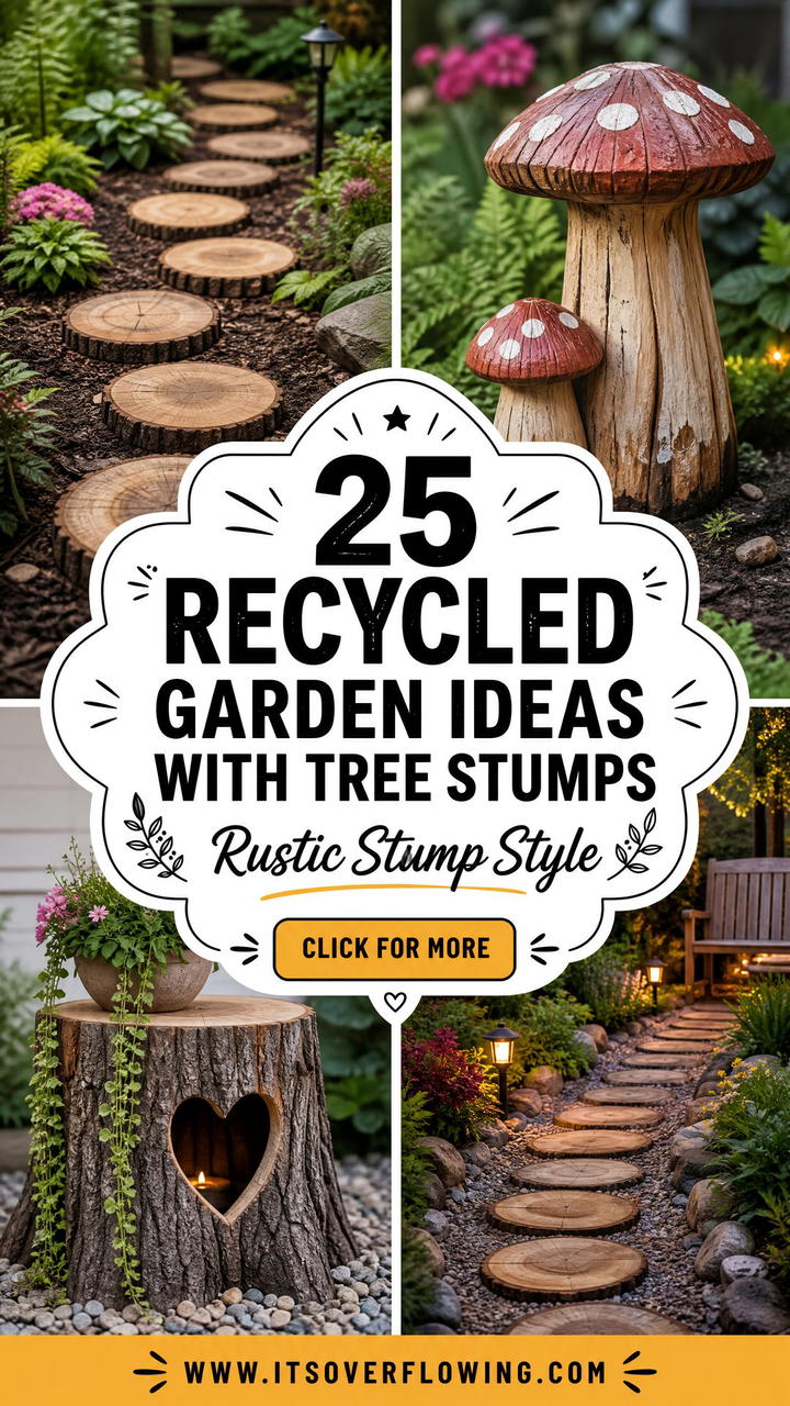 25 recycled garden ideas with tree stumps Rustic DIY Decor - 25 recycled garden ideas with tree stumps: Rustic DIY Decor