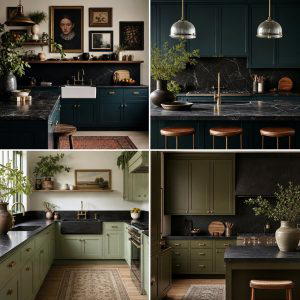 30 Green Kitchen Cabinets and Black Countertops Pairing Ideas