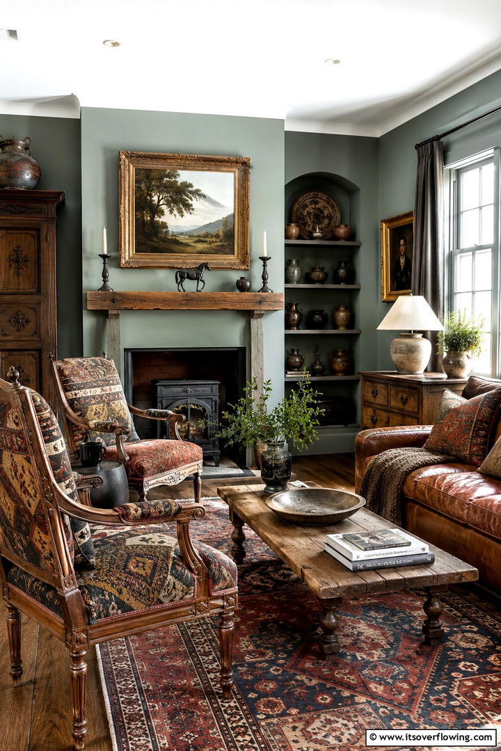 A Blend of Traditional and Rustic - 30 Rustic Sage Green Living Room Ideas for Earthy Elegance