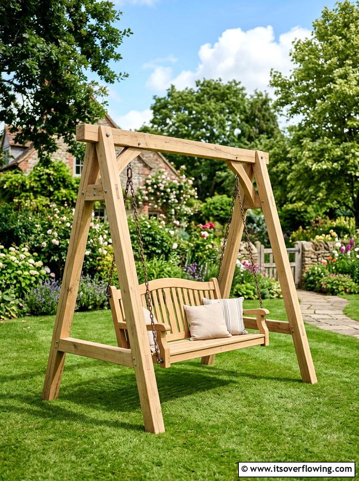 A Frame Garden Swing - 25 garden decor ideas with porch swings