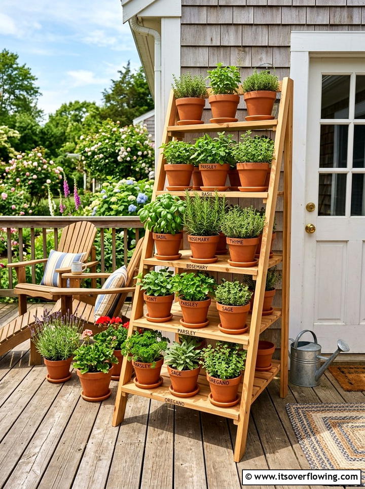 A Frame Herb Garden Stand - 25 garden decor ideas with floral ladders