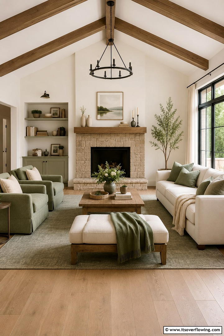 A Tranquil Retreat with Sage Accents - 30 Rustic Sage Green Living Room Ideas for Earthy Elegance