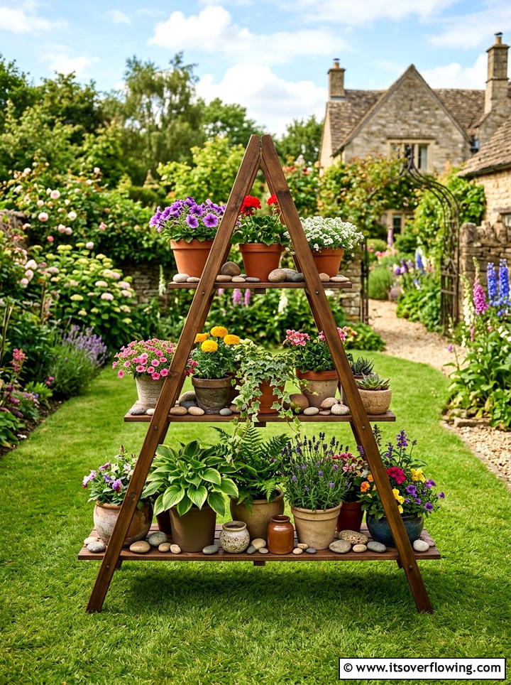 A frame plant shelf - 25 recycled garden ideas with old shelves