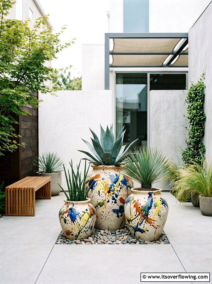 Abstract Splash Garden Pots - 25 garden ideas with painted pots