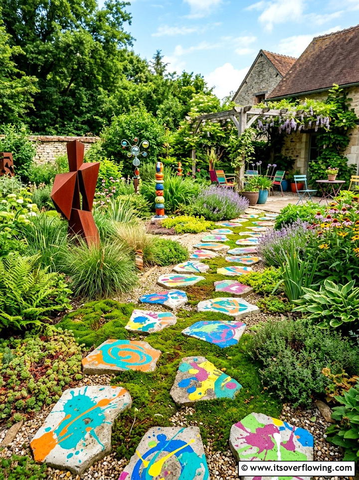 Abstract garden pavers - 25 creative garden ideas with painted stepping stones