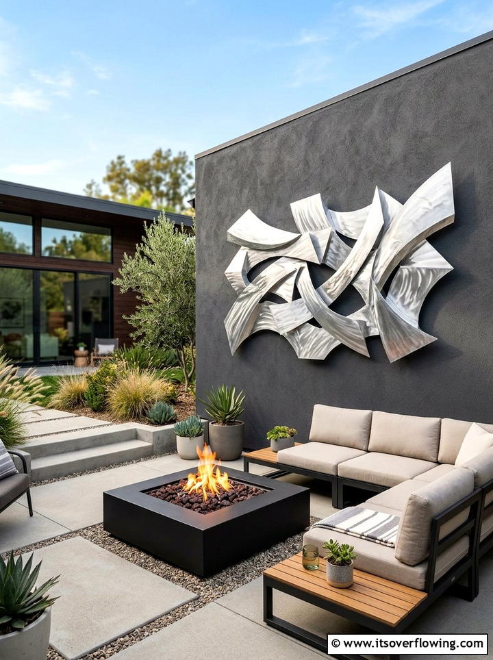 Abstract metal wall sculpture - 25 garden decor ideas with wall art