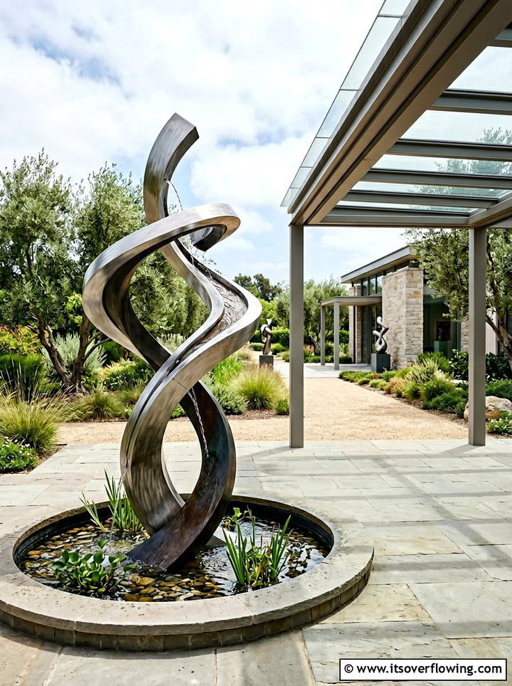 Abstract sculpture fountain - 25 garden decor ideas with tabletop fountains