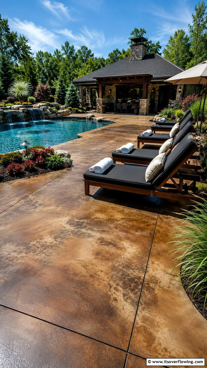 Acid Stained Concrete - 20 Stylish Concrete Pool Deck Ideas for Your Backyard