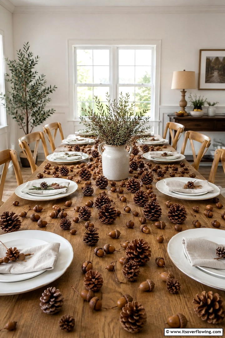 Acorn and Pinecone Scatter - 50 Fall Table Decor Ideas Roundup- Seasonal Styling