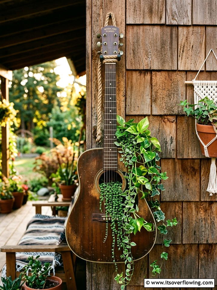 Acoustic Guitar Planter - 25 upcycled garden ideas for porches